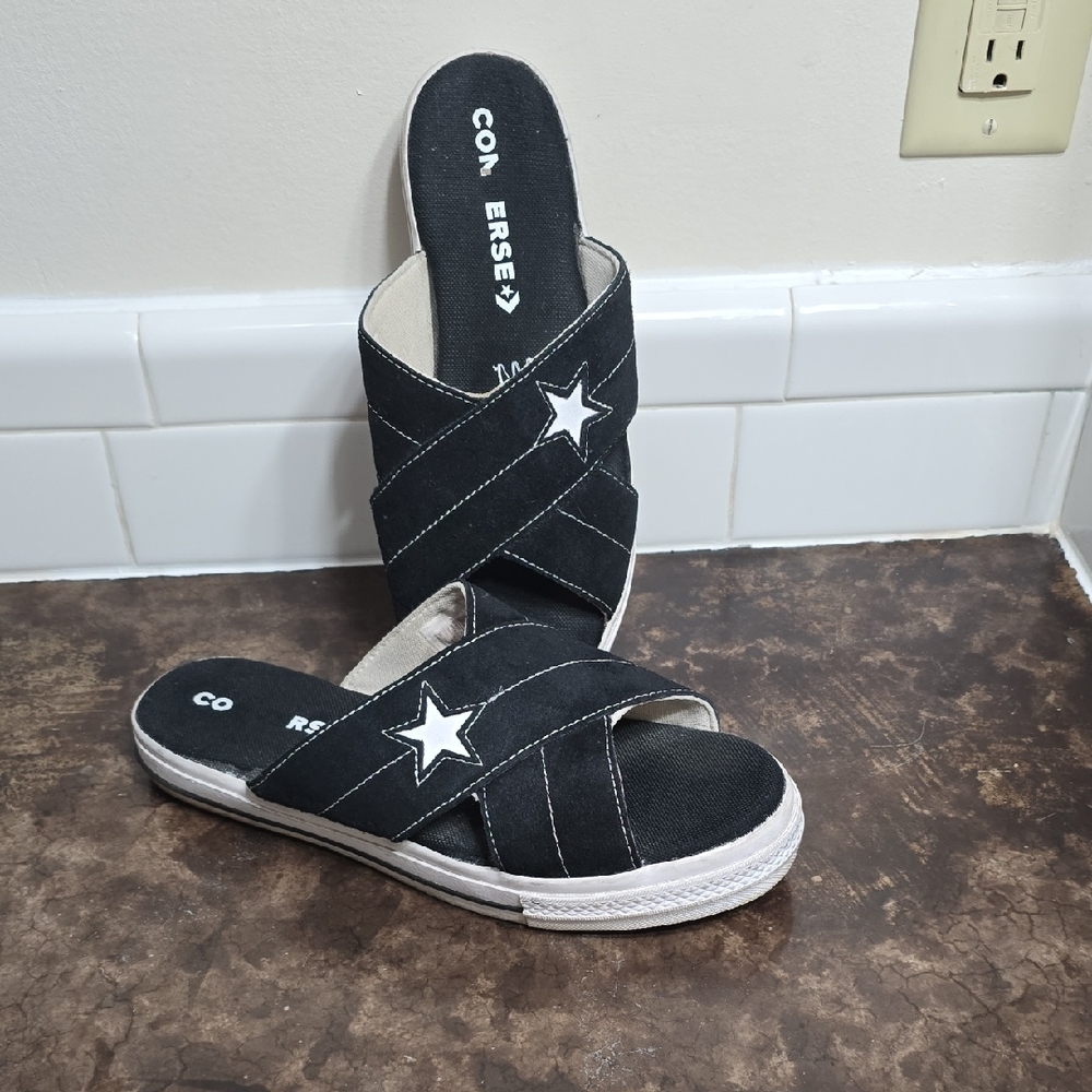 Converse Black and White Star Slide Sandals